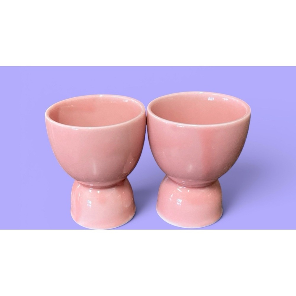 2 Kraft Pink Ceramic Double Coddler Egg Cups Retro Kitchen Decor Vintage MCM